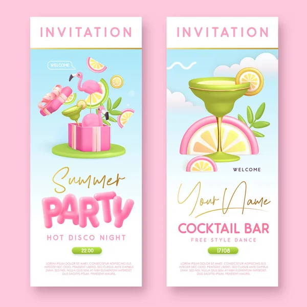 Summer Cocktail Disco Party Typography Αφίσα Πλαστικό Κείμενο Cocktail Τροπικά — Διανυσματικό Αρχείο