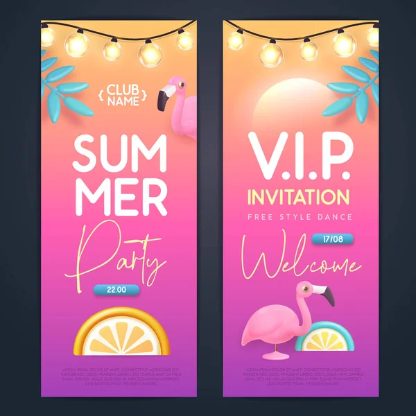 Sommar Cocktail Disco Fest Affisch Med Plast Flamingo Tropiska Frukter — Stock vektor