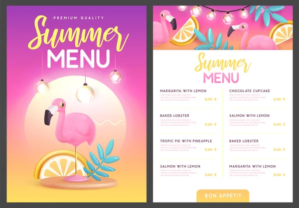 Design Menu Verão Restaurante Com Folhas Palma Plástico Frutas Tropicais — Vetor de Stock