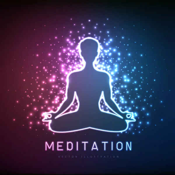Neon Meditating Men Silhouettes Outer Space Background Vector Illustration — Stock Vector