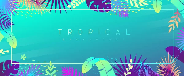 Floresan Tropik Yaprakları Olan Renkli Yaz Arkaplanı Yaz Şablonu Vektör — Stok Vektör