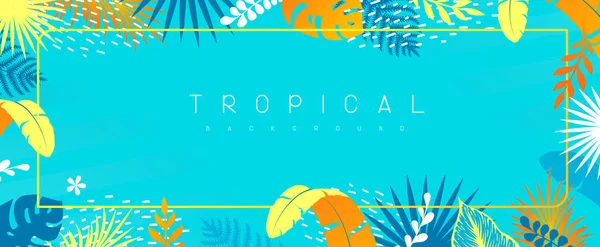 Colorido Estandarte Verano Con Hojas Tropicales Fondo Verano Ilustración Vectorial — Vector de stock