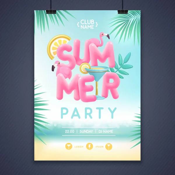 Summer Disco Party Poster Text Blue Lagoon Cocktail Colorful Summer — Stock Vector