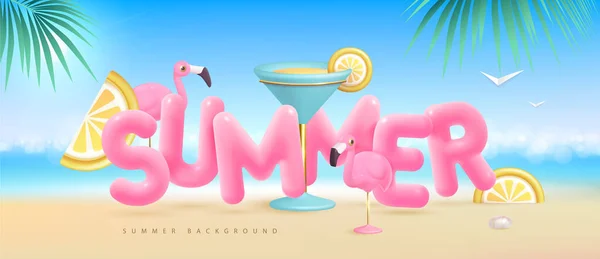 Summer Beach Background Letters Cocktail Blue Lagoon Colorful Summer Scene — Stock Vector