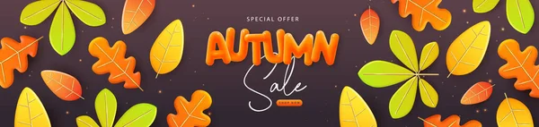 Herfst Grote Verkoop Poster Met Oranje Vallende Herfstbladeren Herfst Seizoensgebonden — Stockvector