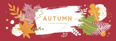 Autumn background with simple floral elements and autumn leaves. Leaf fall. Vector illustration clipart