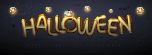 Halloween Holiday Background Gold Metallic Letters Electric Lamps Vector Illustration — Stock Vector
