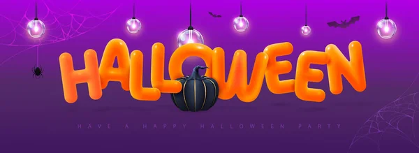 Halloween Sfondo Vacanza Con Lettere Plastica Zucca Lampade Elettriche Illustrazione — Vettoriale Stock