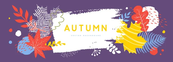 Herbst Hintergrund Mit Einfachen Floralen Elementen Und Herbstblättern Laubfall Vektorillustration — Stockvektor