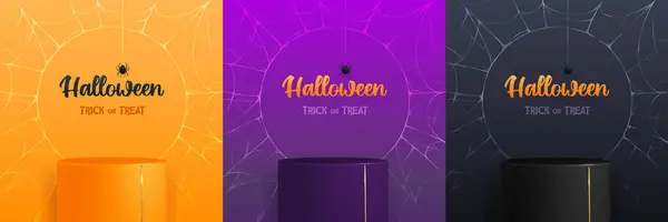 Sada Halloween Vitríny Pozadí Pódium Pavučiny Halloween Strašidelné Pozadí Vektorová — Stockový vektor