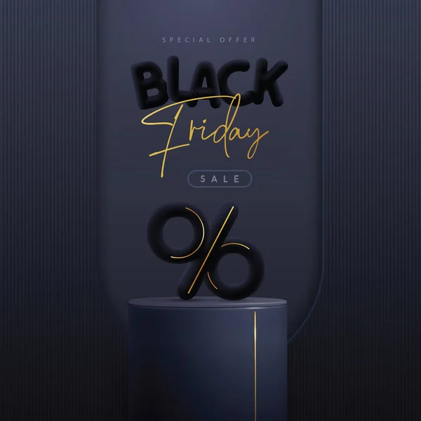 黒い金曜日の大きい販売ショーケースの背景3D表彰台 ベクトルイラスト — ストックベクタ