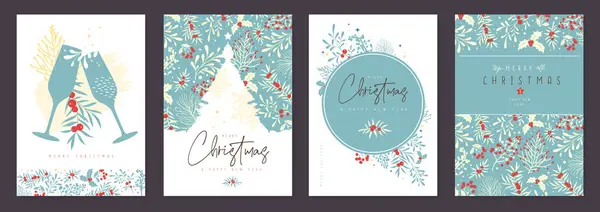 Conjunto Cartões Boas Vindas Natal Capas Com Desoração Floral Natal — Vetor de Stock