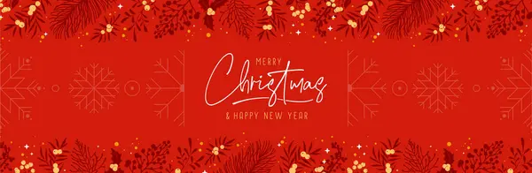Carte Voeux Noël Bannière Avec Desoration Florale Illustration Vectorielle — Image vectorielle