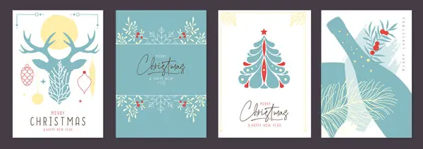 Conjunto Cartões Boas Vindas Natal Capas Com Desoração Floral Ilustração — Vetor de Stock