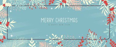 Noel tebrik kartı ya da çiçek desorasyonlu pankart. Vektör illüstrasyonu