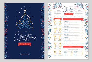 Restaurant Christmas holiday menu design with christmas floral desoration. Vector illustration clipart