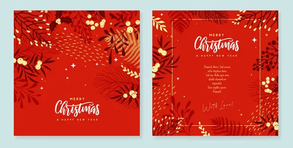 Conjunto Cartões Boas Vindas Natal Capas Com Desoração Floral Natal — Vetor de Stock