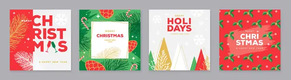 Conjunto Feliz Natal Férias Tipografia Cartões Capas Estilo Minimalista Moderno — Vetor de Stock