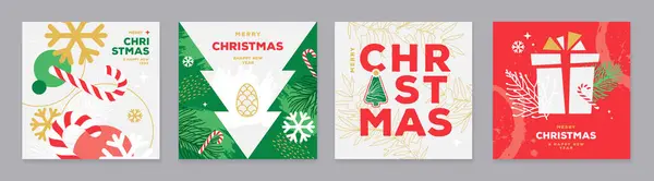 Mutlu Noeller Tipografisi Tebrik Kartları Modern Minimalist Tarzında Kapaklar Vektör — Stok Vektör
