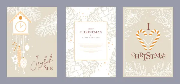 クリスマスの休日の挨拶カードのセットやクリスマスのデコレーションでカバー ベクトルイラスト — ストックベクタ