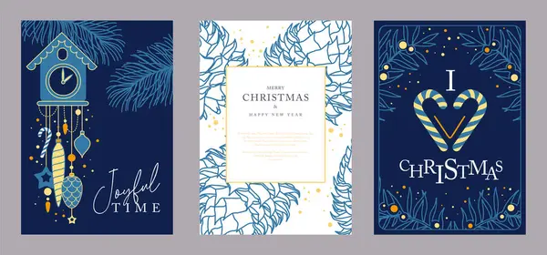 Set Weihnachtsgrußkarten Oder Hüllen Mit Weihnachtlicher Dekoration Vektorillustration — Stockvektor