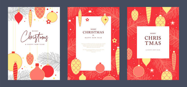 Набор рождественских открыток или чехлов с рождественским оформлением. Векторная иллюстрация