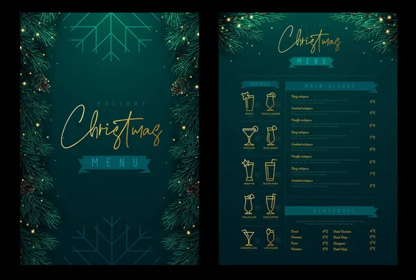 Restaurant Christmas Holiday Menu Design Christmas Floral Desoration Vector Illustration — Stock Vector