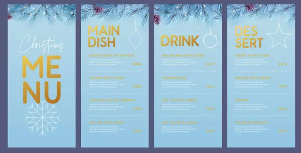 Restaurant Christmas Holiday Menu Design Christmas Floral Garland Blue Background — Stock Vector