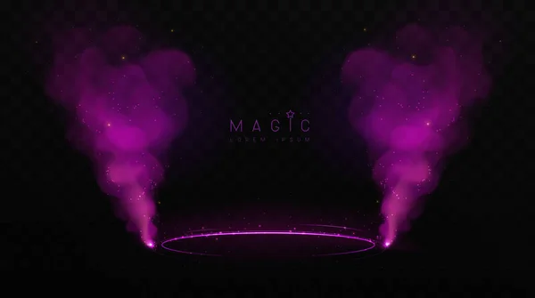 Magická Purpurová Třpytivá Stezka Neonovým Jevištěm Proudy Realistického Fialového Kouře — Stockový vektor