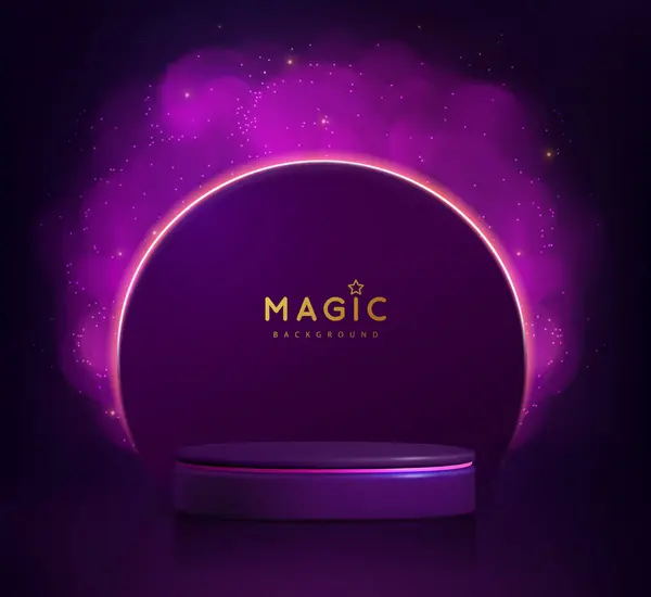 Magic Violet Showcase Background Podium Purpure Fog Steam Glowing Shiny — Stock Vector
