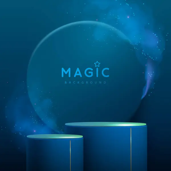 Magická Modrá Vitrína Pozadí Pódium Modrá Mlha Nebo Pára Žhnoucí — Stockový vektor