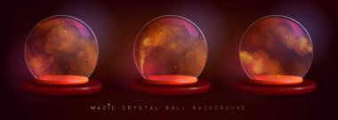 İçinde altın dumanı ya da buhar akan sihirli kristal küre seti. Vektör illüstrasyonu