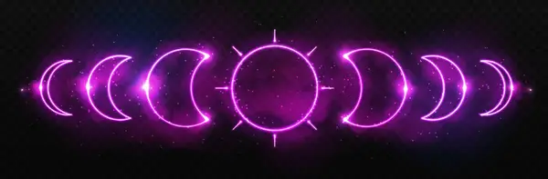 Moderne Magisk Trollmann Neon Synger Med Månefaser Pagan Månesymbol Vektorillustrasjon – stockvektor