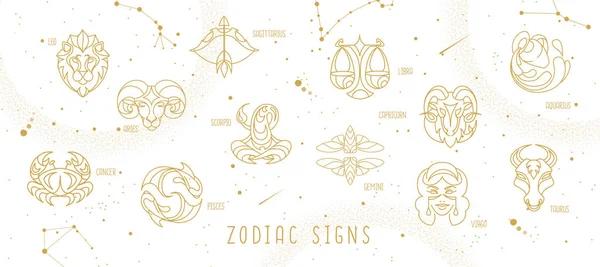 Modern Magic Witchcraft Astrology Background Zodiac Constellations Sky Vector Illustration — Stock Vector