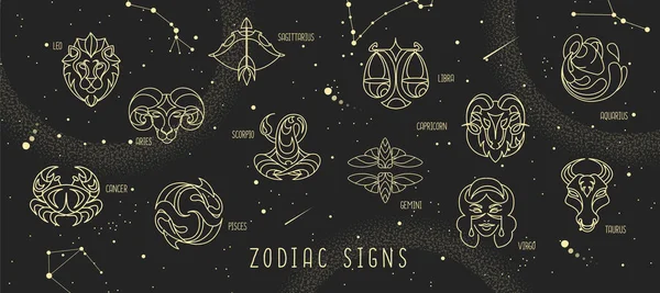 Moderna Magia Stregoneria Astrologia Sfondo Con Costellazioni Zodiacali Nel Cielo — Vettoriale Stock