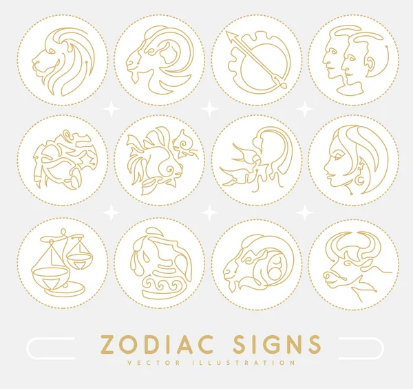 Uppsättning Astrologi Zodiak Tecken Isolerad Vit Bakgrund Uppsättning Zodiac Ikoner — Stock vektor