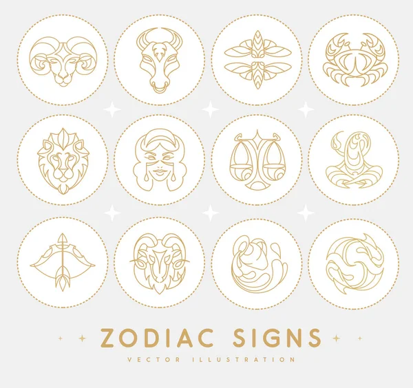 Set Astrology Zodiac Signs Isolated White Background Set Zodiac Icons — Stock Vector