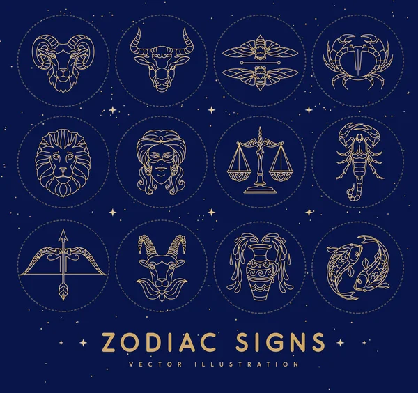 Conjunto Signos Zodíaco Astrologia Fundo Espaço Sideral Conjunto Ícones Zodíaco — Vetor de Stock