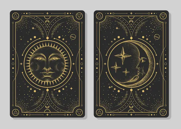 Set Van Moderne Magische Hekserij Kaarten Met Astrologie Zon Maan — Stockvector