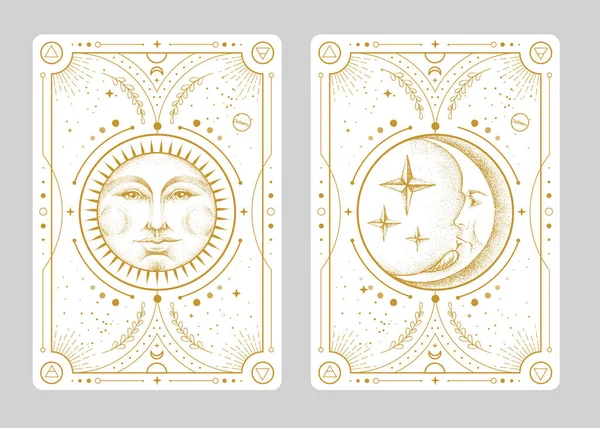 Set Moderne Carte Magiche Stregoneria Con Astrologia Sole Luna Segno — Vettoriale Stock