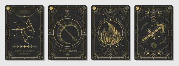 Zestaw Nowoczesnych Magicznych Kart Czarnoksięskich Astrologią Znak Zodiaku Strzelca Charakterystyczny — Wektor stockowy