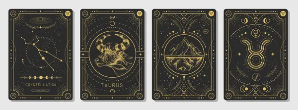 Zestaw Nowoczesnych Magicznych Kart Magicznych Charakterystycznym Znakiem Zodiaku Taurus Ilustracja — Wektor stockowy