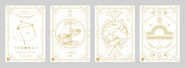 Zestaw Nowoczesnych Magicznych Kart Czarnoksięskich Astrologią Libra Znak Zodiaku Charakterystyczny — Wektor stockowy