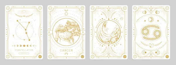Set Modern Magic Witchcraft Cards Astrology Cancer Zodiac Sign Characteristic — Stock Vector