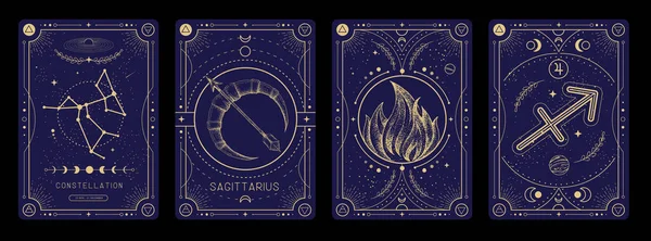 Conjunto Cartas Brujería Mágica Moderna Con Astrología Sagitario Signo Del — Archivo Imágenes Vectoriales