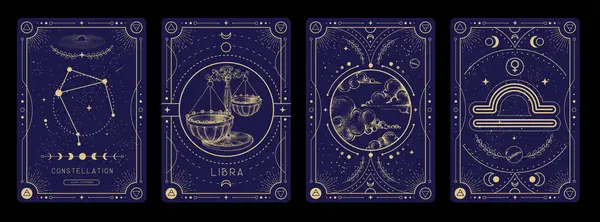 Conjunto Tarjetas Brujería Mágica Moderna Con Astrología Signo Del Zodíaco — Archivo Imágenes Vectoriales