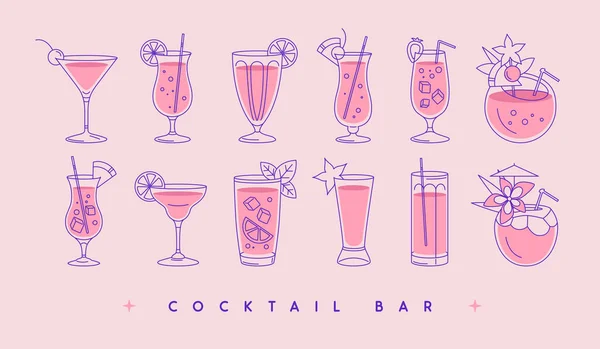 Set Moderner Line Art Cocktails Verschiedenen Gläsern Gestaltung Der Cocktailkarte — Stockvektor