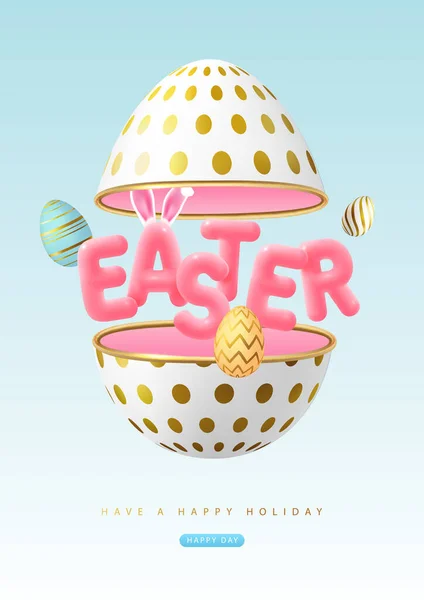 Kesilmiş Yumurta Renkli Paskalya Yumurtaları Boyutlu Metin Içeren Mutlu Paskalya — Stok Vektör