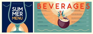 Retro Yaz Restoranı Kokteyl Menüsü Tasarımı. Vektör illüstrasyonu