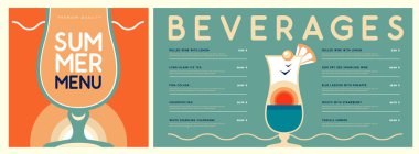 Retro Yaz Restoranı Kokteyl Menüsü Tasarımı. Vektör illüstrasyonu
